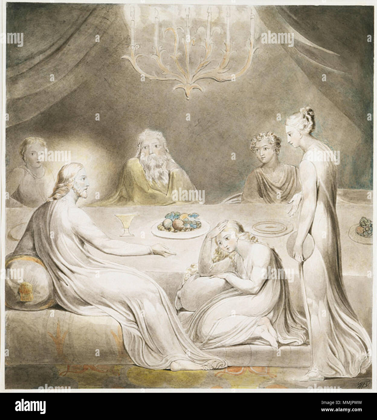 . Inglese: Cristo nella casa di Marta e Maria Ma Marta Cumbered era molto che serve (Butlin 489) . Il 30 luglio 2009, 11:47:44. William Blake (1757-1827) nomi alternativi W. Blake; Uil'iam Bleik Descrizione British pittore, poeta, scrittore, teologo, collezionista e incisore, Data di nascita e morte 28 novembre 1757 12 agosto 1827 Luogo di nascita e morte Broadwick Street Charing Cross sede di lavoro London Authority control : Q41513 VIAF:?ISNI 54144439:?0000 0001 2096 135X ULAN:?500012489 LCCN:?n78095331 NLA:?35019221 WorldCat Cristo nella casa di Marta e Maria Ma Marta era C Foto Stock