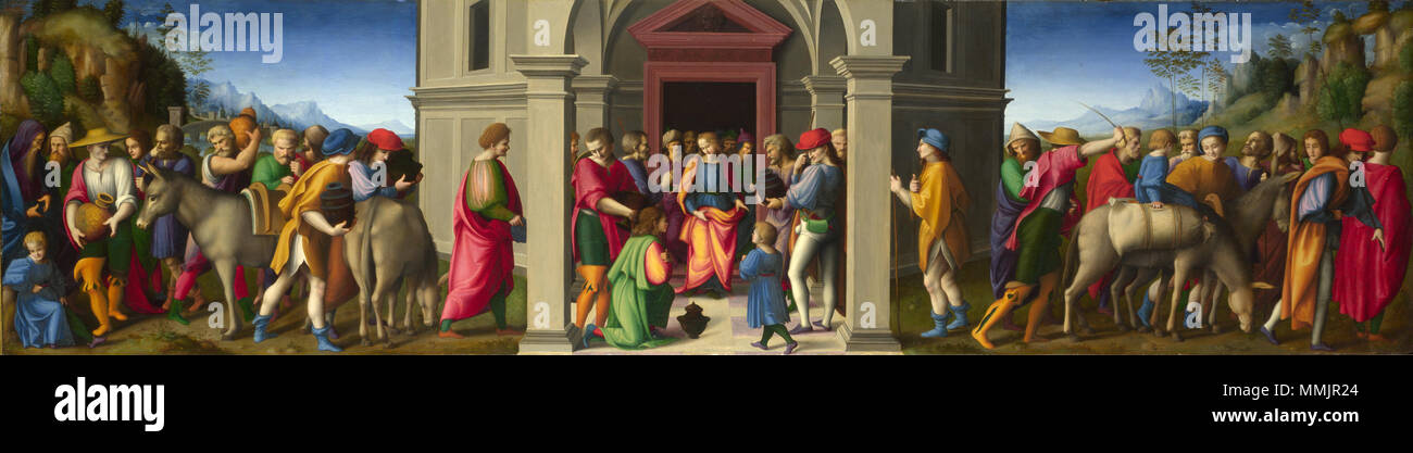 0 0 Bacchiacca, Francesco - Giuseppe riceve i suoi fratelli - c. 1515 Foto Stock