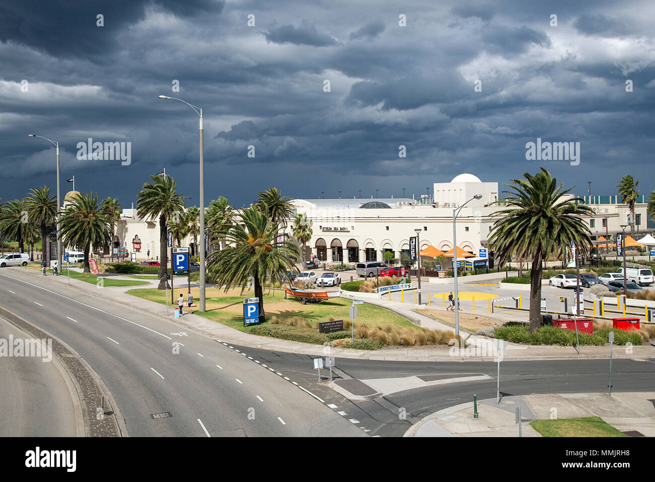 Melbourne, Australia: Aprile 08, 2018: St Kilda bagni di mare vicino al Boulevard Jacka. Le terme utilizzano la piscina con acqua di mare. Foto Stock
