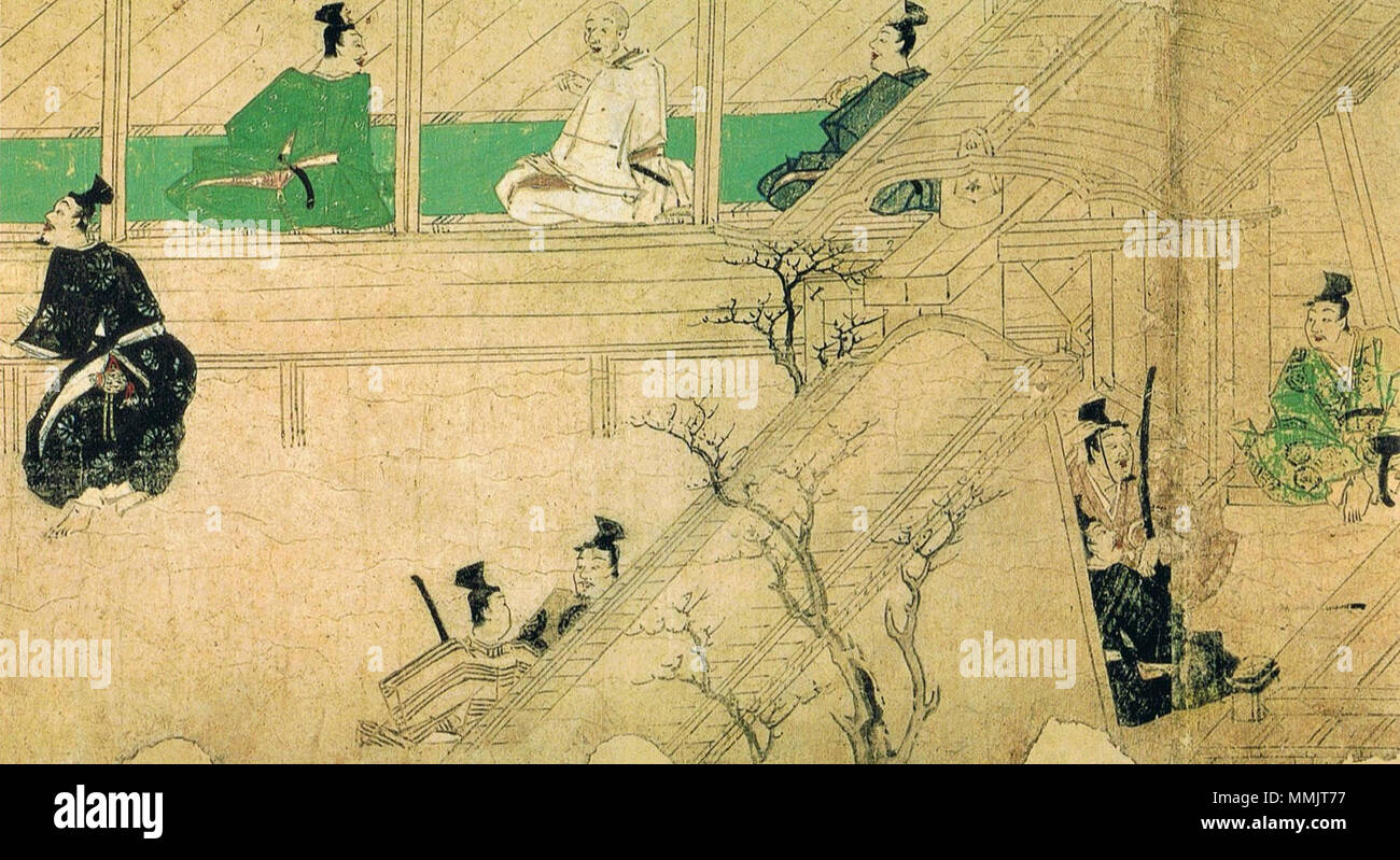 日本語: '蒙古襲来絵詞'前巻、絵九。文永の役後、九州から鎌倉へ