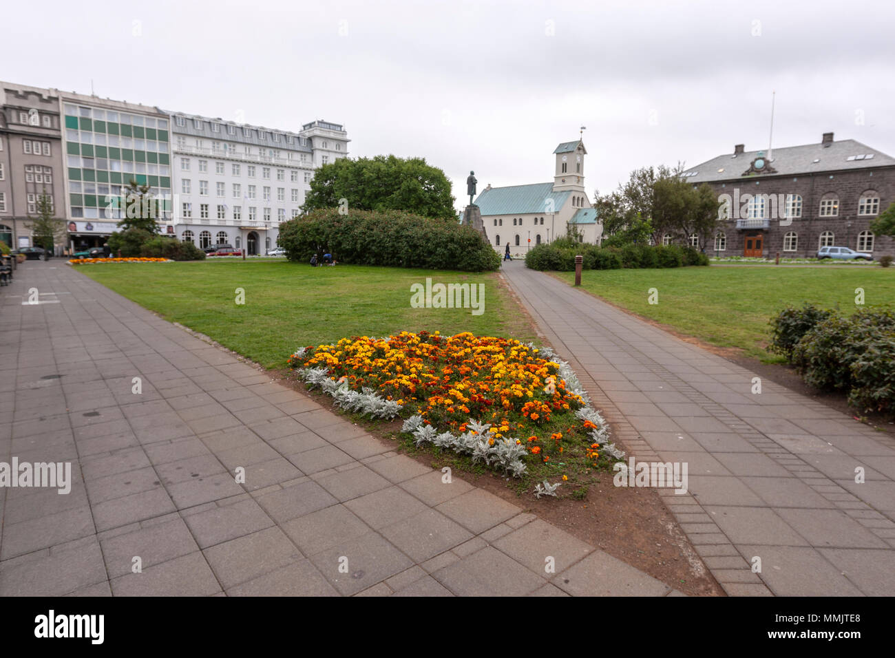 Austurvöllur Square, Reykjavík, Islanda Foto Stock