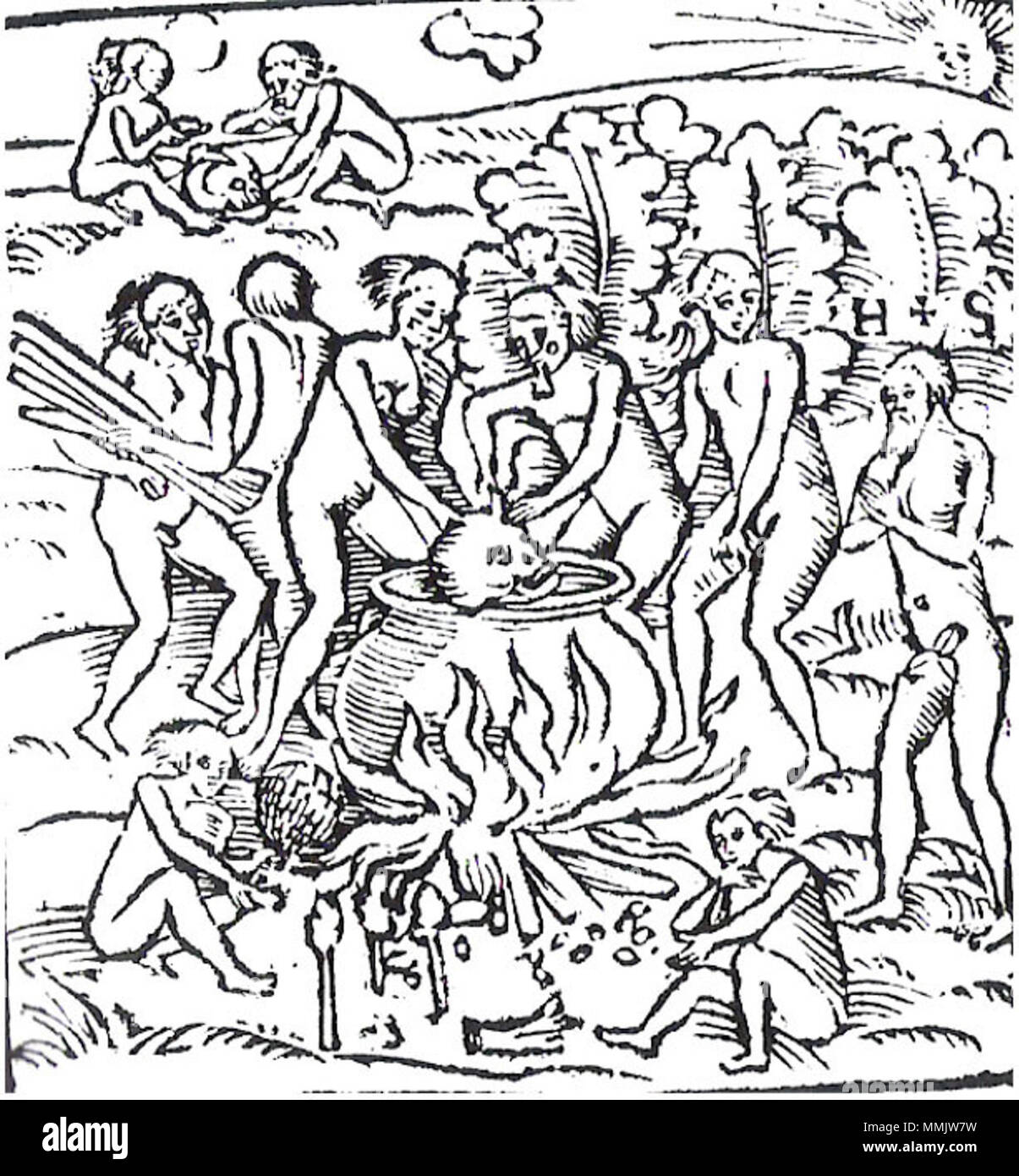 . Inglese: Hans Staden xilografia di gli indigeni brasiliani dal suo lavoro "Hans Staden: la vera storia della sua cattività' Testo originale accompagnamento: Tupinamba ritratta in festa cannibale osservate da Staden (orig.1557). Hans Staden, Tupinamba ritratta in festa cannibale. 1557 (publishment del libro). Hans Staden (1525-1579) Descrizione avventuriero tedesco, soldato, explorer e autore Data di nascita e morte circa 1525 30. Juli 1576 Luogo di nascita e morte Homberg (Efze) Wolfhagen o Korbach sede di lavoro Brasile, Germania competente controllo : Q61580 VIAF:?4936822 ISNI:?0000 0001 18 Foto Stock