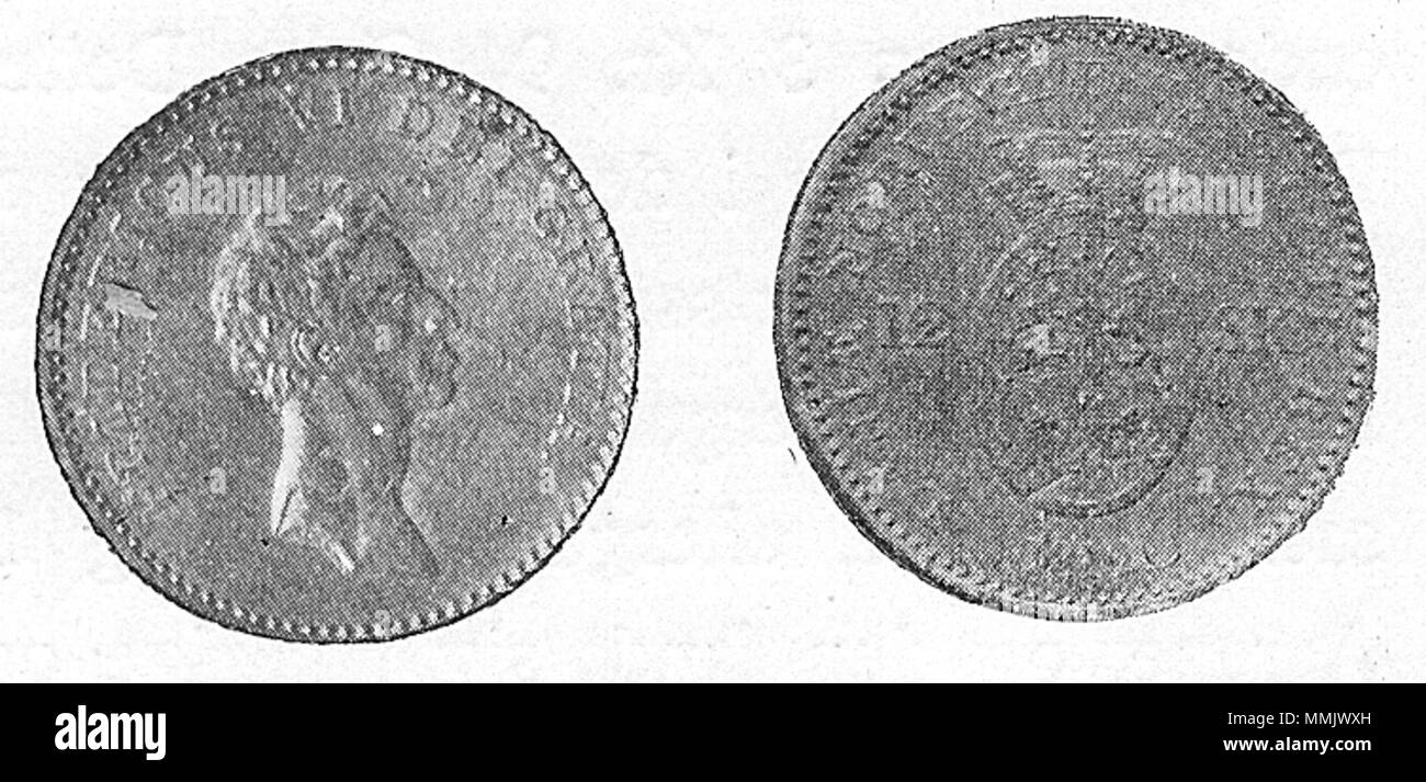. Inglese: En dansk 12 skilling fra 1812. . Prenota utilizzato come sorgente è stata pubblicata nel 1905.. Eseguire la scansione mediante Saddhiyama, artista sconosciuto. 4 12 skilling 1812 Foto Stock