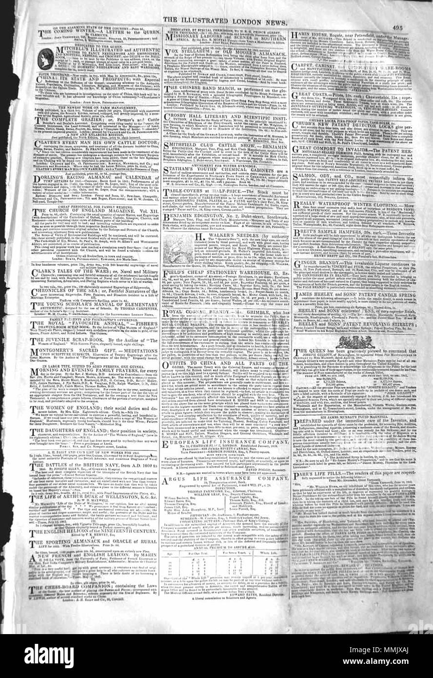 . Il Illustrated London News, 1842, p. 495 . Il 10 dicembre 1842. ILN sconosciuto 1842, p. 495 Foto Stock