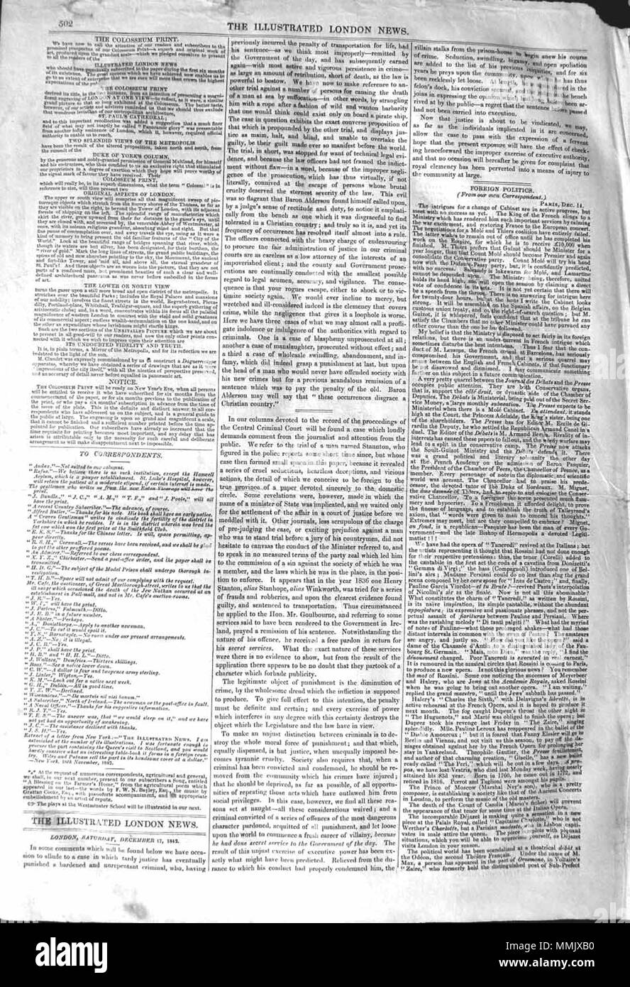 . Il Illustrated London News, 1842, p. 502 . Il 17 dicembre 1842. ILN sconosciuto 1842, p. 502 Foto Stock