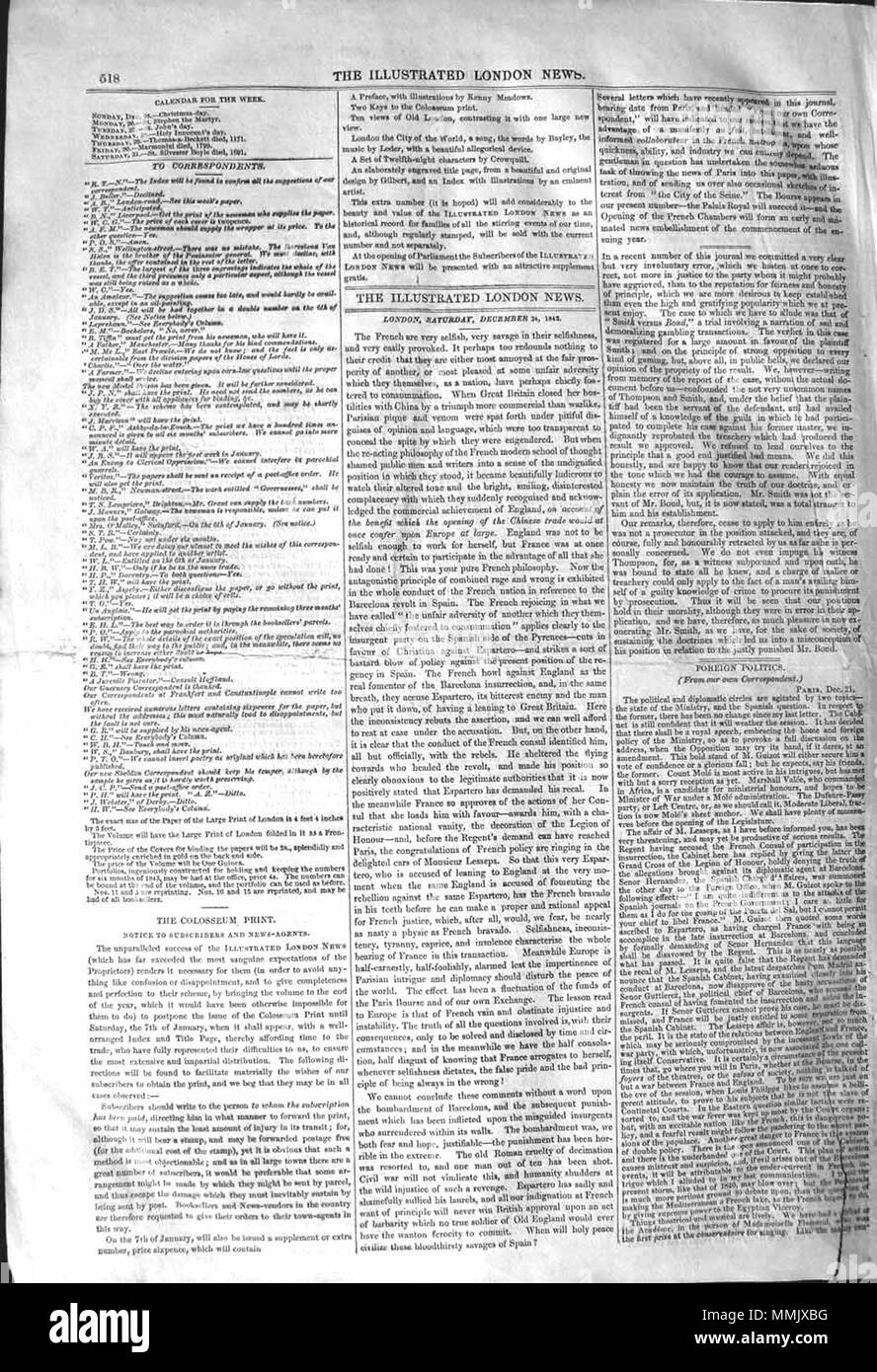 . Il Illustrated London News, 1842, p. 518 . Il 24 dicembre 1842. ILN sconosciuto 1842, p. 518 Foto Stock