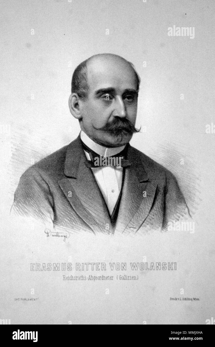 . Deutsch: Erasmus Wolan von Wolanski (geb. 1825), Gutsbesitzer polnischer und Pferdezüchter. Abgeordnetrer zum österreichischen Reichstag. Lithographie von Adolf Dauthage. 1870 . 1870. Adolf Dauthage (1825-1883) Erasmus Litho Wolan Foto Stock