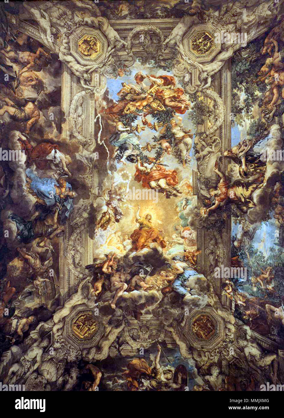 . Il Trionfo della Divina Provvidenza (la divina provvidenza), affresco Palazzo Barberini di Roma. . Tra 1633 e 1639. Pietro da Cortona Cortona il Trionfo della Divina Provvidenza 01b Foto Stock