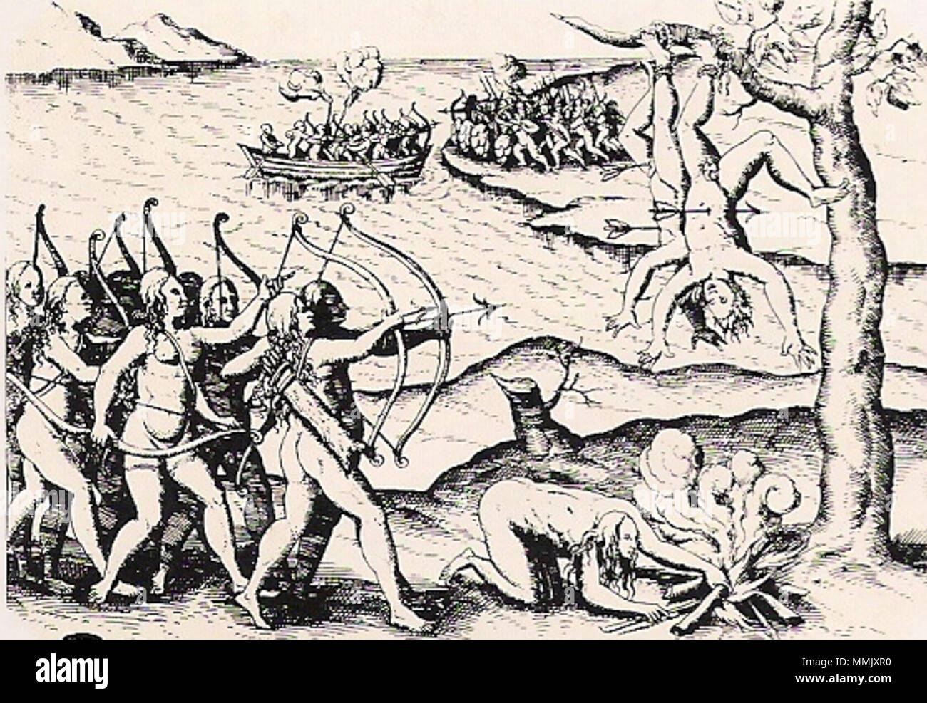 . Inglese: XVI o XVII secolo incisione raffigurante la guerra tra le Amazzoni e greci. . Il 3 settembre 2010, 06:02 (UTC). Amazzoni sconosciuto vs greci Foto Stock