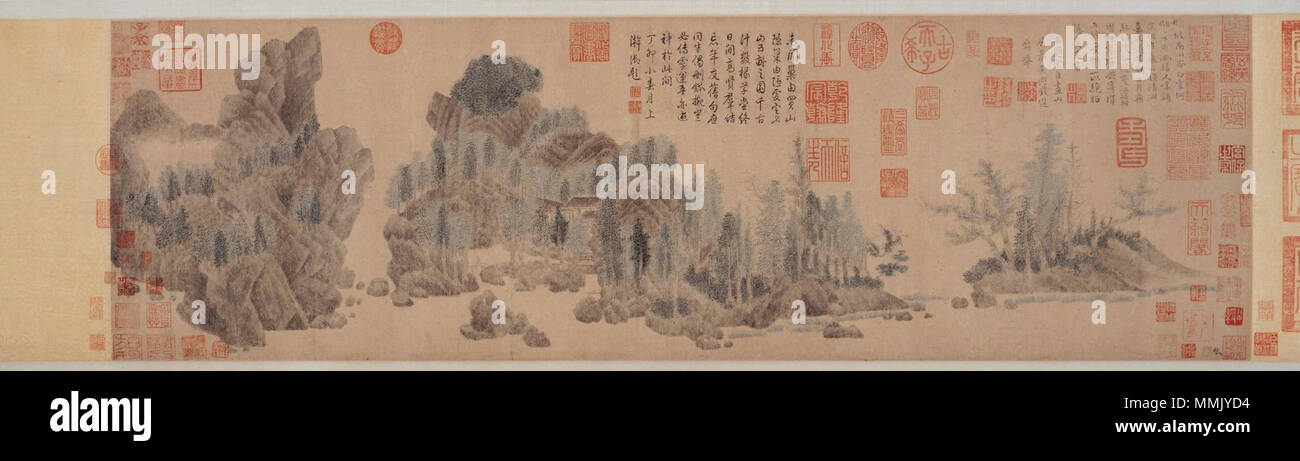 . Inglese: Qian Xuan. Abitazione in Floating Jade montagne. (29,6x98,7cm), il Museo di Shanghai . 13 maggio 2010. Qian Xiuan 3 1 Qian Xiuan. Abitazione in Floating Jade montagne. (29,6x98,7cm), il Museo di Shanghai Foto Stock