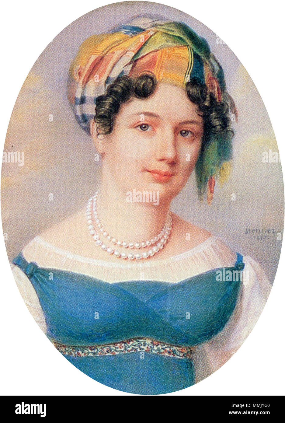 . Ritratto di Ekaterina Andréievna Karamzin (1780-1851) Русский: Екатерина Андреевна Карамзина, ур. Колыванова (1780-1851), жена историка Н.М.Карамзина. Ekaterina Karamzina da J.Benner (1817, eremo) Foto Stock