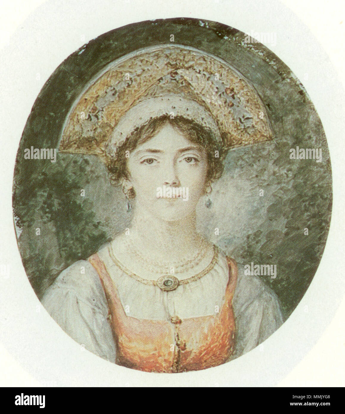 . Русский: Шарлотта Юлмана Ритт (1775-1842), ур. Гизе. С 1795 года жена миниатюриста А.Ритта, после его смерти в 1799 уехала году в Любек. . 1798. Moglie Charlotta in russo in abito da A.C.Ritt Foto Stock