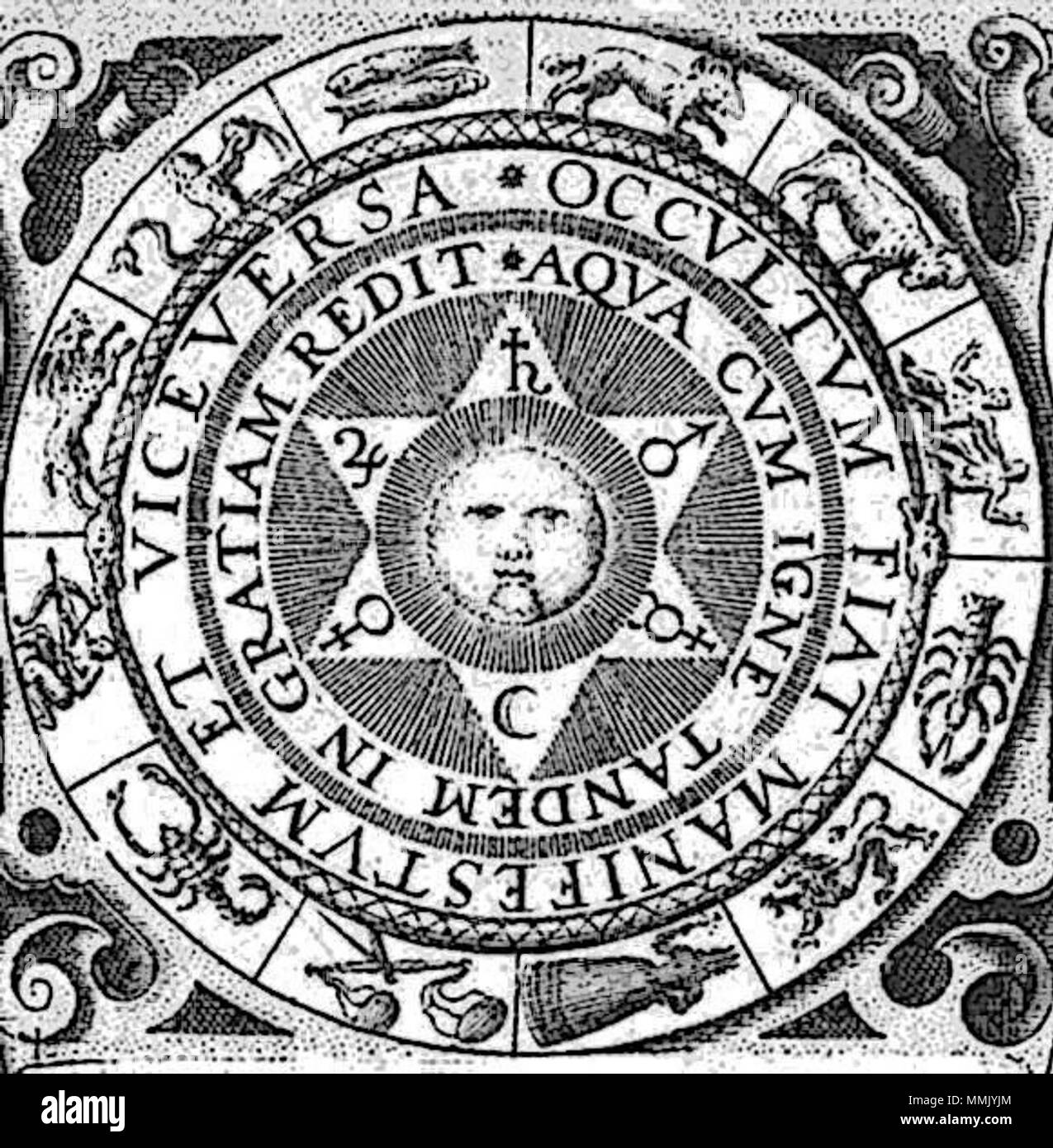 . Inglese: segni astrologici da "Opus medico-chymicum" (1618) da Johann Daniel Mylius . 1618. w:Johann Daniel Mylius segni astrologici da J. D. Mylius Foto Stock
