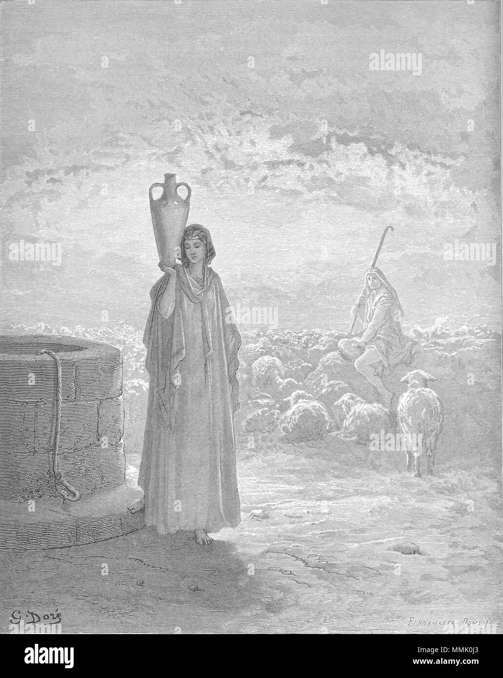 . Inglese: Giacobbe tende di Labano greggi e Incontra Rachel (GEN. 29:1-20) Русский: Иаков пасёт стада Лавана (Быт. 29:1-20) . 1866. Gustave Doré (1832-1883) nomi alternativi Paul Gustave Doré Paul Gustave Louis Christophe Doré descrizione pittore francese, illustrator, incisore e caricaturista Data di nascita e morte 6 Gennaio 1832 23 gennaio 1883 Luogo di nascita e morte di Parigi Strasburgo sede di lavoro Parigi competente controllo : Q6682 VIAF:?ISNI 41839207:?0000 0001 2278 8373 ULAN:?500013657 LCCN:?n79089221 NLA:?35041510 WorldCat 022.Giacobbe tende di Labano greggi e incontra Rachel Foto Stock