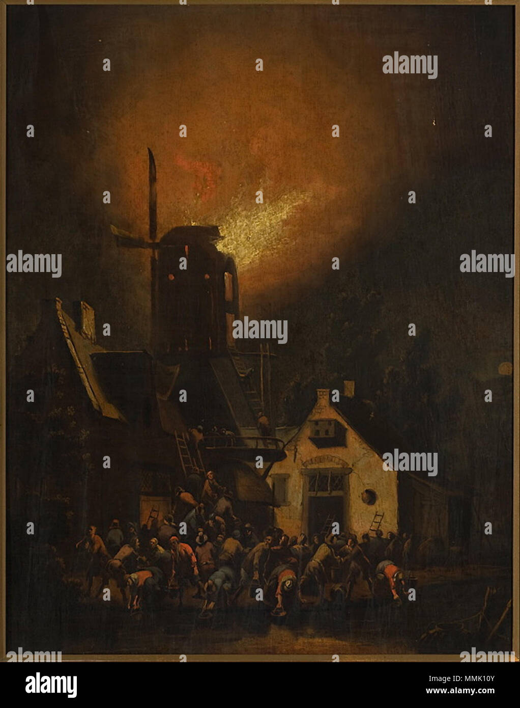 Adriaen Lievensz. van der Poel - il mulino a vento fire Foto Stock