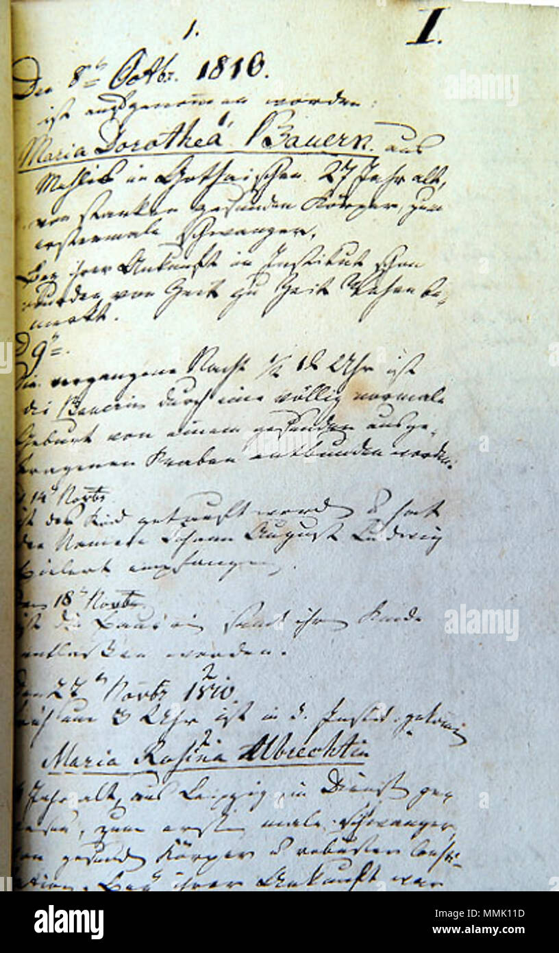 Armin Kühne . 8 Ottobre 1810 - 27 novembre 1810. Deutsch: eigenhändiger Eintrag von Johann Christian Jörg (1779-1856): Reproduktion Armin Kühne Acta der Entbindungsschule zu Leipzig Foto Stock