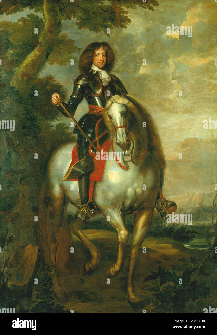 Ritratto di Re Cristiano V a cavallo come un principe ereditario. Tra il 1667 e il 1668. Christian V kronprins som Foto Stock