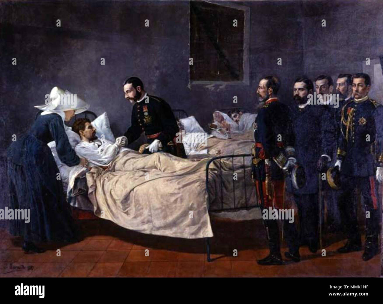 Alfonso XII visitando un los coléricos de Aranjuez. Museo de Historia de Madrid Foto Stock