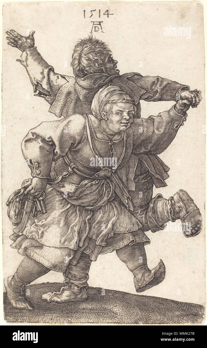 R-20101022-0063.jpg Albrecht Dürer (tedesco, 1471 - 1528 ), contadino coppia danzante, 1514, incisione, Rosenwald Collection Albrecht Dürer - Contadino coppia danzante (NGA 1943.3.3529) Foto Stock