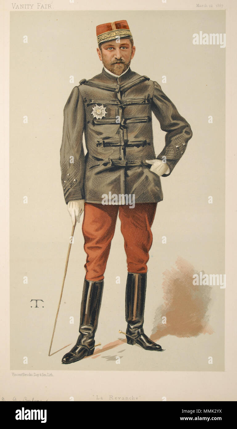 . Gli statisti No.514: Caricatura di Gen G Boulanger. La didascalia recita: 'La Revanche' . Il 12 marzo 1887. 'T' Théobald Chartran (1849-1907) nomi alternativi " T " Descrizione del pittore francese Data di nascita e morte 20 Luglio 1849 16 Luglio 1907 Luogo di nascita e morte Besançon Neuilly-sur-Seine sede di lavoro Londra Francia competente controllo : Q922670 VIAF:?ISNI 32266886:?0000 0000 6661 5519 ULAN:?500015217 LCCN:?nr91029509 GND:?1038763061 WorldCat Georges Ernest Boulanger, Vanity Fair, 1887-03-12 Foto Stock