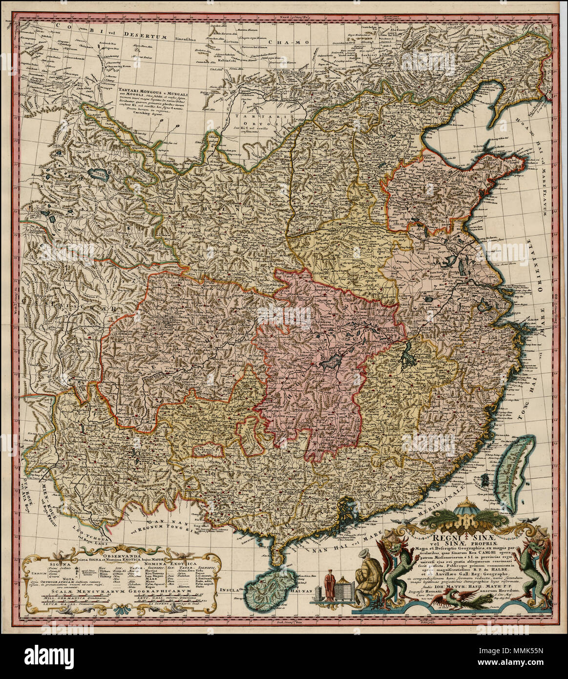 . Inglese: una mappa del " regno di Cina o della Cina" Latina: Regni Sinae vel Sinae Propriae: Mappa et Descriptio Geographica ex Particularibus Mappis quas Sinarum Rex Canghi Opera Patrum Missionariorum e S.I. in Provincias Regni Universi ejus Rei Gratia Ablegatorum Concinnari Fecit Perfecta Publicoque Primum Communicata in opere Magnificentissimo R.P. du Halde et ab Anvillaeo Gall. Reg. Geographo... Tiếng Việt: Bản đồ Trung Quốc thời nhà Thanh triều đầu Càn lungo, những năm 1735-1740. Johann M. Haas tạo ra dựa trên các tác phẩm của Du Halder vx D'Anville (Jean Baptiste Bourguignon d'incudine Foto Stock