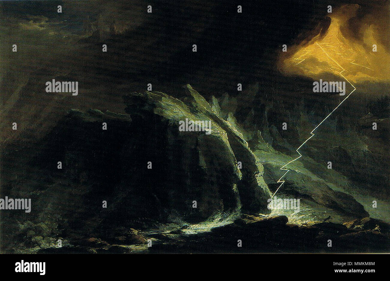 . Tedesco: Gewitter und Blitzschlag am unteren Grindelwaldgletscher . circa 1774-75. Caspar Wolf (1735-1783) nomi alternativi Caspar Wolff; caspar Wolf; caspar wolff Descrizione pittore svizzero Data di nascita e morte 3 Maggio 1735 6 ottobre 1783 Luogo di nascita e morte Muri (Argovia) Heidelberg sede di lavoro Süddeutschland, Svizzera competente controllo : Q40522 VIAF:?ISNI 39942698:?0000 0001 0718 4015 ULAN:?500026970 LCCN:?n81029096 GND:?118634658 WorldCat Caspar Wolf - Gewitter am Grindelwaldgletscher - um 1774-75 - Aarau Foto Stock