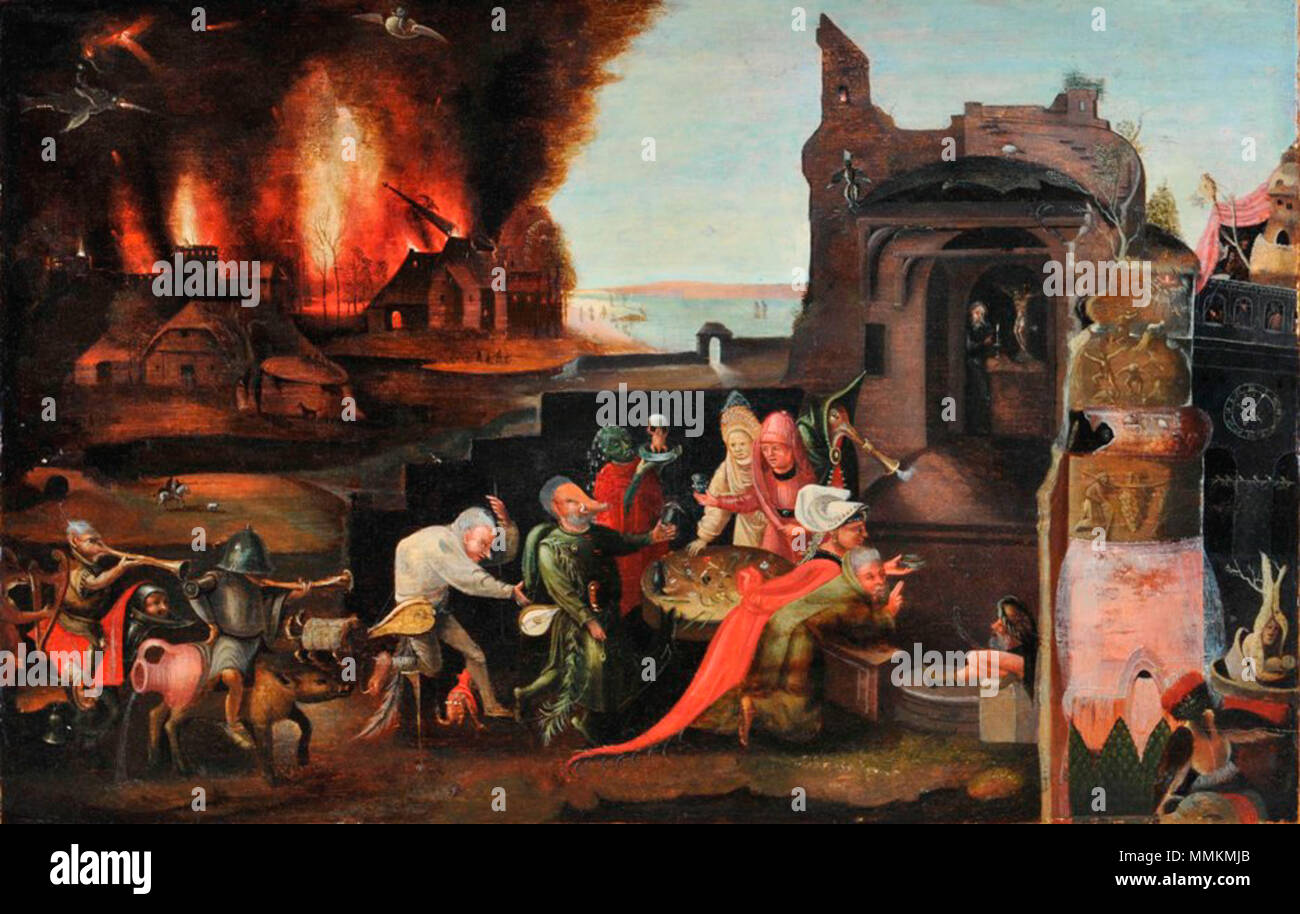 La tentazione di San Antonio.. circa 1515-1550. Herri met de ble tentazione di San Antonio Foto Stock