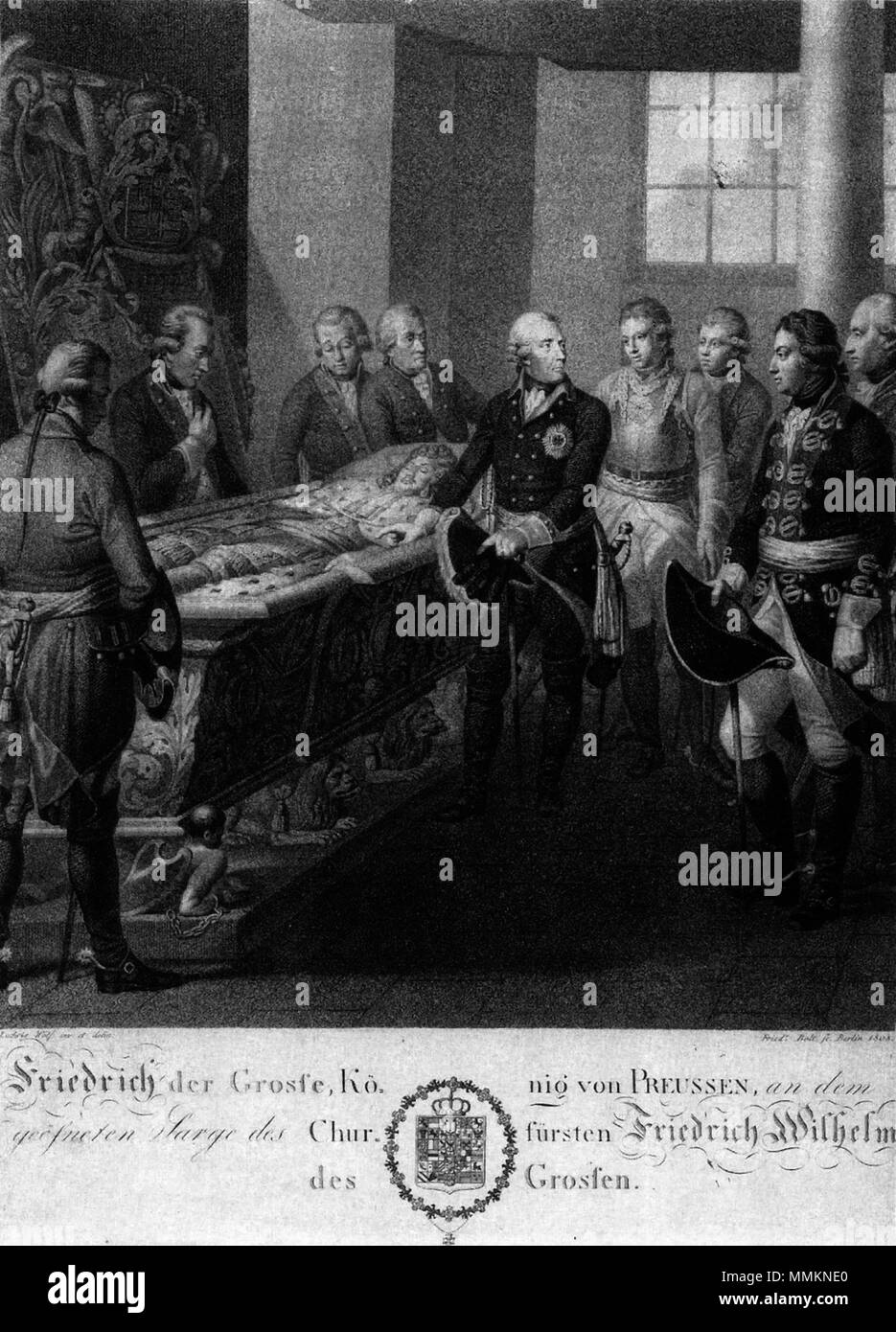 Friedrich II. am geöffneten Sarg des Großen Kurfürsten Foto Stock