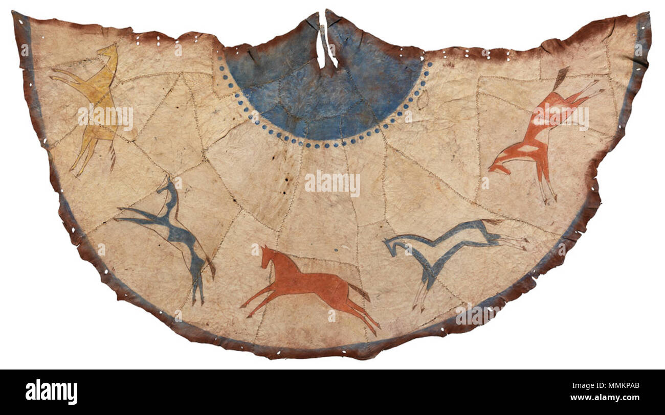 . Inglese: modello tende Tepee, Cheyenne pianura centrale, Nord America, 1860, pelle di bufalo e pigmenti, Donald Ellis Galleria foto, John Bigelow Taylor Donald Ellis gallery, modello tende Tepee, Cheyenne pianura centrale, Nord America, 1860, pelle di bufalo e pigmenti, 144 x 80 cm, foto John Bigelow Taylor . Nel 1860 circa. Cheyenne sconosciuto artigiano. Foto di John Bigelow Taylor. Questo modello tende Tepee, o molto simile, è ora in mostra al Museo di Toledo d'arte. Dicembre 2017. Cheyenne teepee modello 1860 Foto Stock