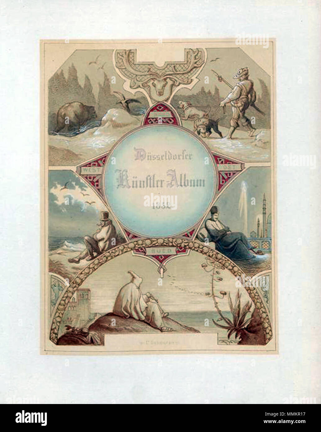 Düsseldorfer Künstler-Album 1852, Titelblatt illustriert von Caspar Scheuren Foto Stock