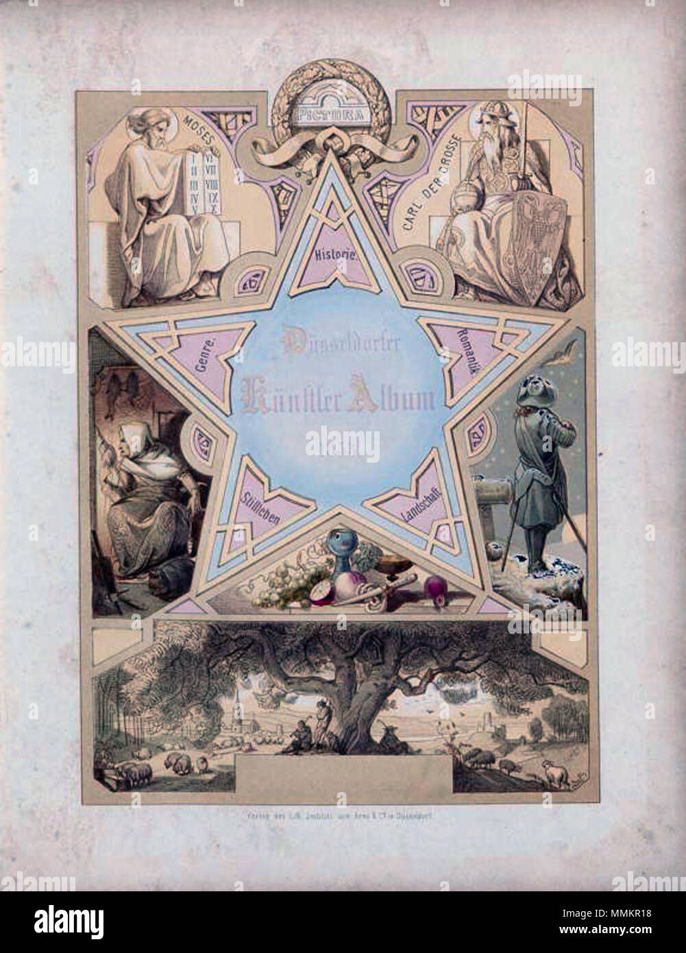 Düsseldorfer Künstler-Album, 1853, Titelblatt illustriert von Caspar Scheuren Foto Stock
