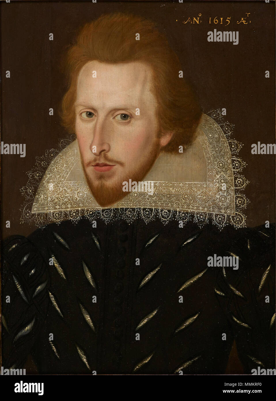 . Inglese: Ritratto di un gentiluomo in un doppietto nero, 1615 . 1615. Scuola di inglese Ritratto di un gentiluomo 1615 Foto Stock