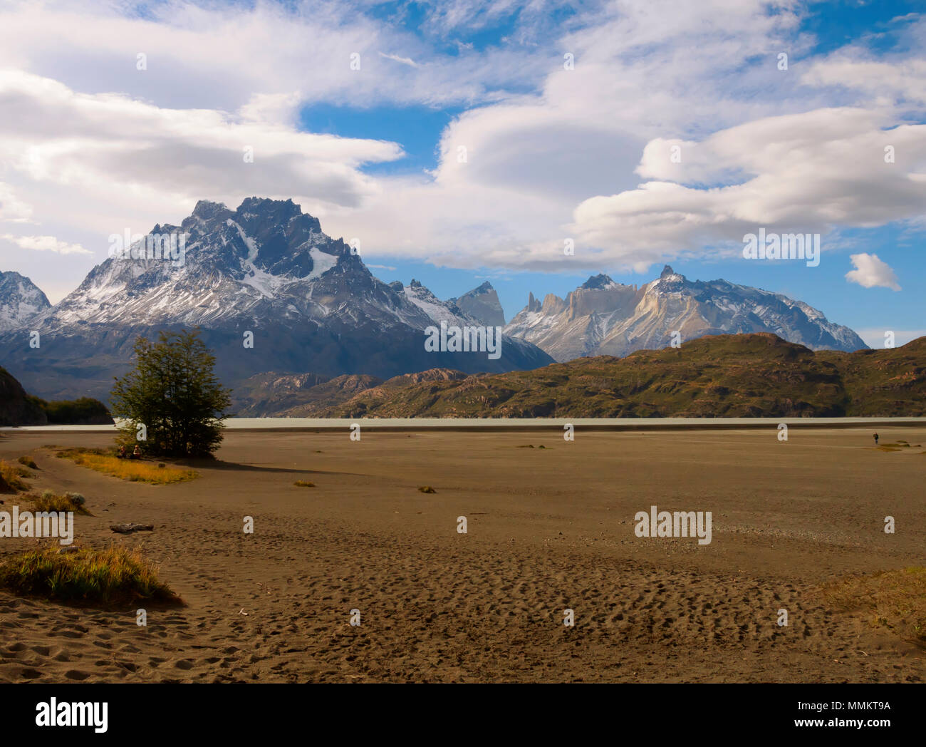 La spiaggia al lago Grey, Parco Nazionale Torres del Paine, Patagonia, Cile Foto Stock