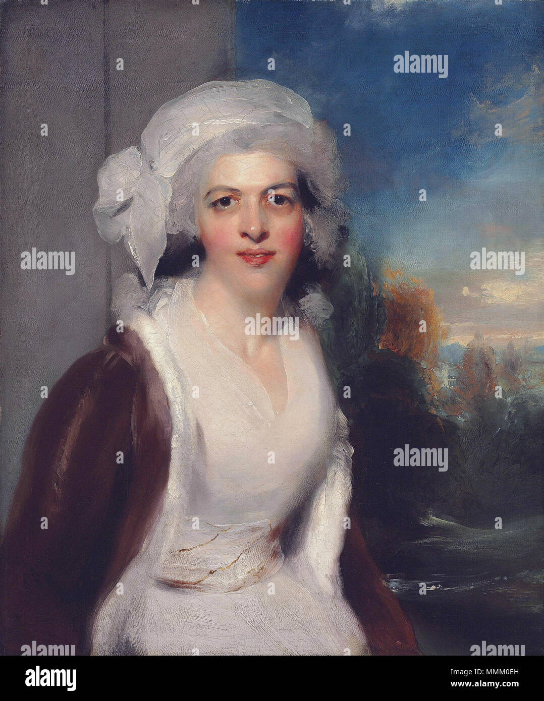 . Rebecca Cornovaglia era la figlia di John Cornwall di Hendon House. In 1783 si sposò con Sir Giovanni Simeone, Bart. (1756-1824) di Walliscot, Oxfordshire. Il p.f. per la lettura 1797-1802 e 1806-1818, fu anche un avvocato e un membro del Lincoln' s Inn così come registratore di lettura 1779-1807 e Master in Cancelleria dal 1795 fino al 1808 quando divenne Senior Master. Signora Simeone morto nel 1830. Rebecca, Lady Simeone (d. 1830) *olio su tela *76,8 x 63,8 cm Rebecca Cornwall, Lady Simeone, da Sir Thomas Lawrence Foto Stock