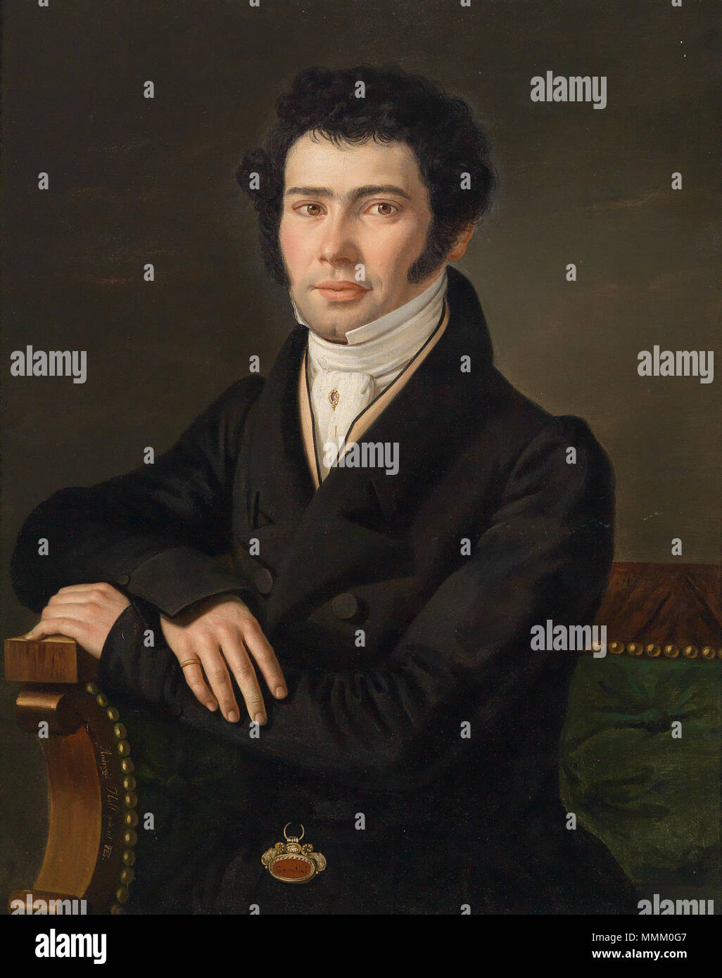 . Bildnis des Gaspari Spontini (1774-1851), Opernkomponist und Generalmusikdirektor a Berlino, signiert, datiert Andreas Hall pinxit 1828, Öl auf Leinwand, 79,7 x 64 cm . 1828. Andreas Hall (c. 1800-1874) Andreas Hall Bildnis Gaspare Spontini 1828 Foto Stock