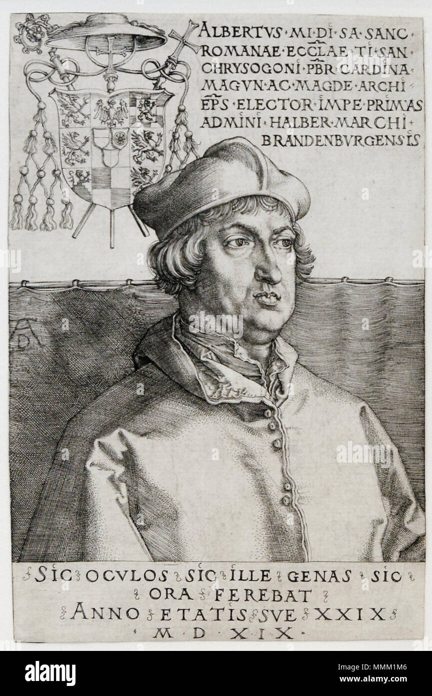 . Inglese: Ritratto del cardinale Albrecht di Brandeburgo. Français : Portrait du Cardinal Albrecht de Brandebourg. . 1519. Albrecht di Brandeburgo Dürer VandA E.653-1940 Foto Stock