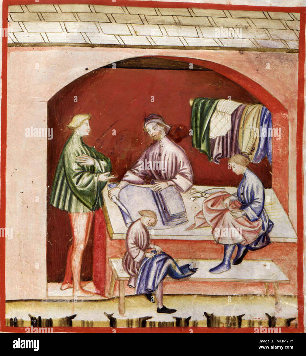 . Tacuina sanitatis (XIV secolo) inglese: gli aspetti della vita quotidiana: vestiti di seta Italiano: Aspetti di vita quotidiana: abbigliamento in seta . Xiv secolo. sconosciuto 56 master-aspetti di vita quotidiana,abbigliamento in seta,taccuino astrologici Foto Stock