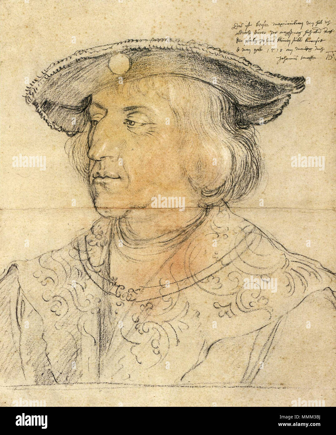 L'imperatore Massimiliano I, da Albrecht Dürer . Il 28 giugno 1518. Durer, Massimiliano I, disegno Foto Stock