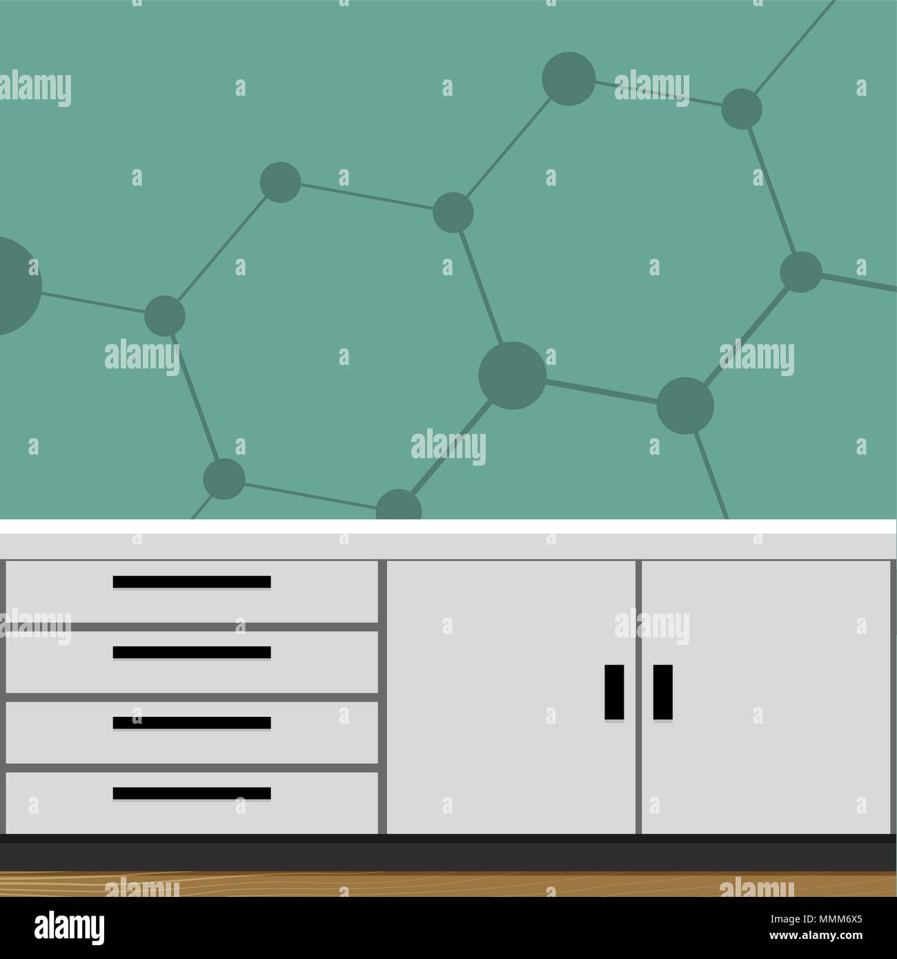 Svuotare il laboratorio chimico camera. Laboratorio di chimica e di laboratorio medico. Illustrazione Vettoriale Illustrazione Vettoriale