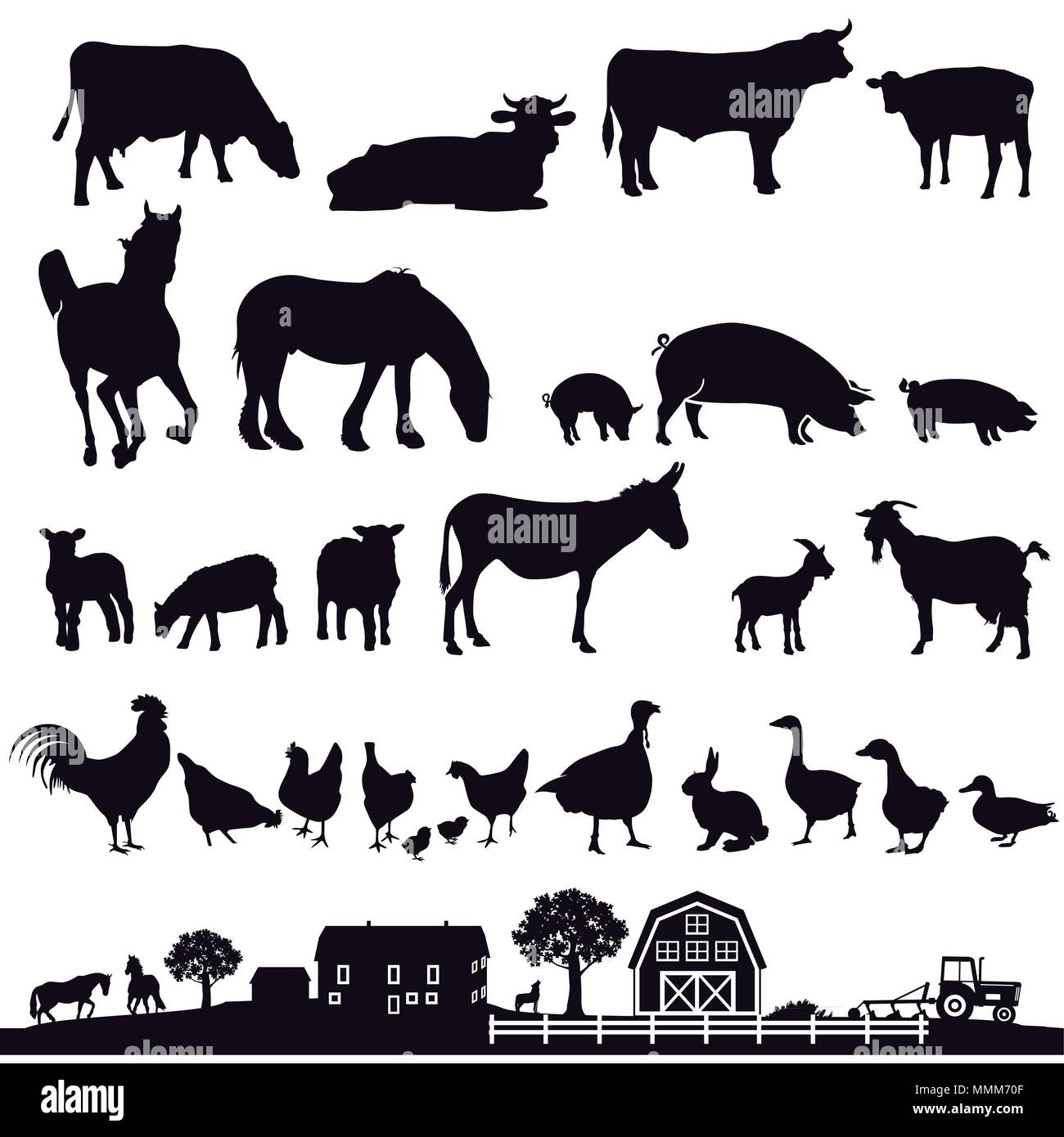 Gli animali della fattoria e agriturismo, illustrazione Illustrazione Vettoriale