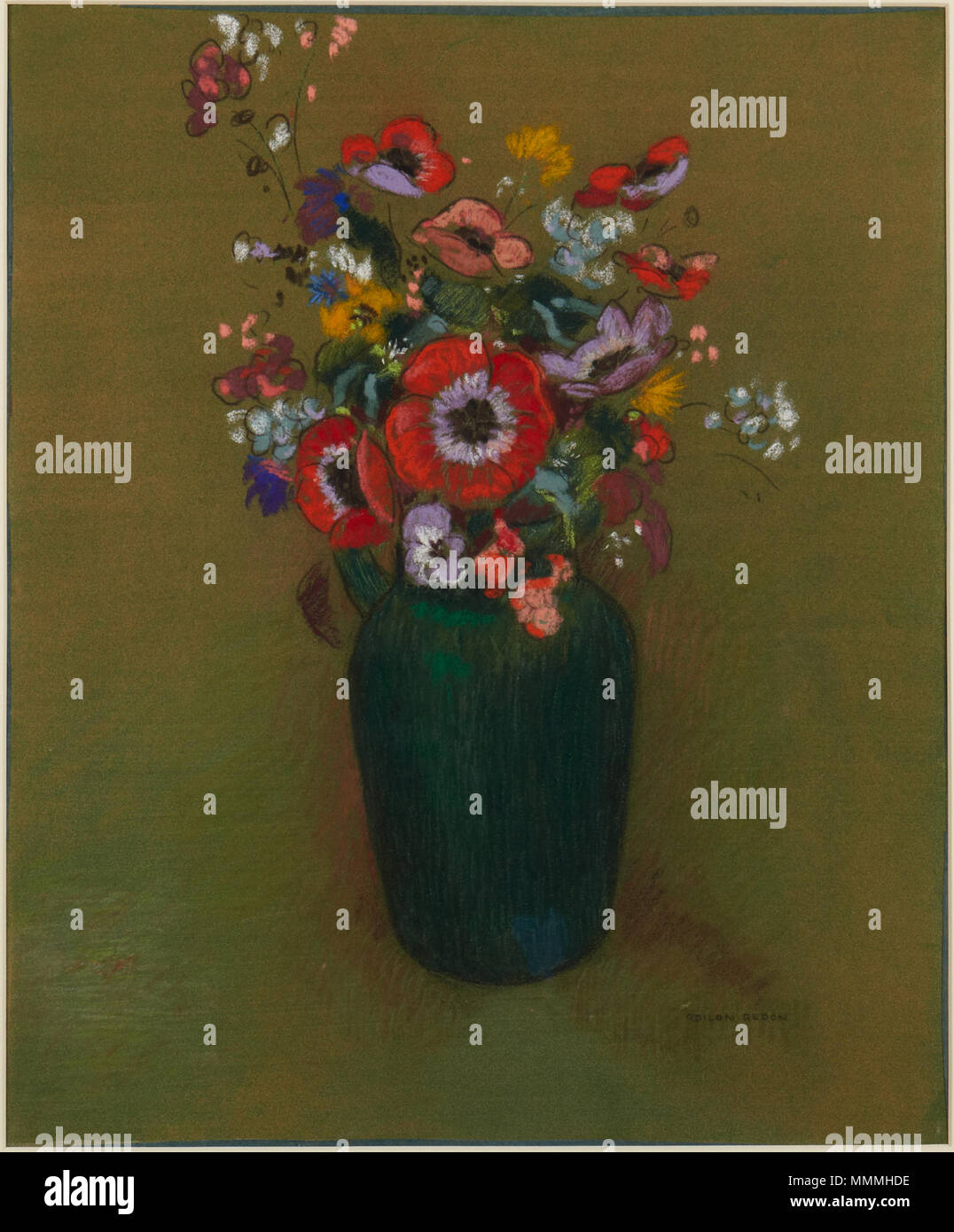 . Inglese: Odilon Redon, francese, 1840-1916 Vaso di fiori, ca. Pastello 1900-10 a bordo di 46,2 x 38,7 cm. (18 3/16 x 15 1/4 in.) telaio: 66,6 × 56,3 × 4 cm (26 1/4 × 22 3/16 x 1 9/16 in.) il dono di Edward R. Schaible, classe di 1934 x1985-15 . circa 1900-10. 11 1900, Redon, Odilon, un vaso di fiori Foto Stock