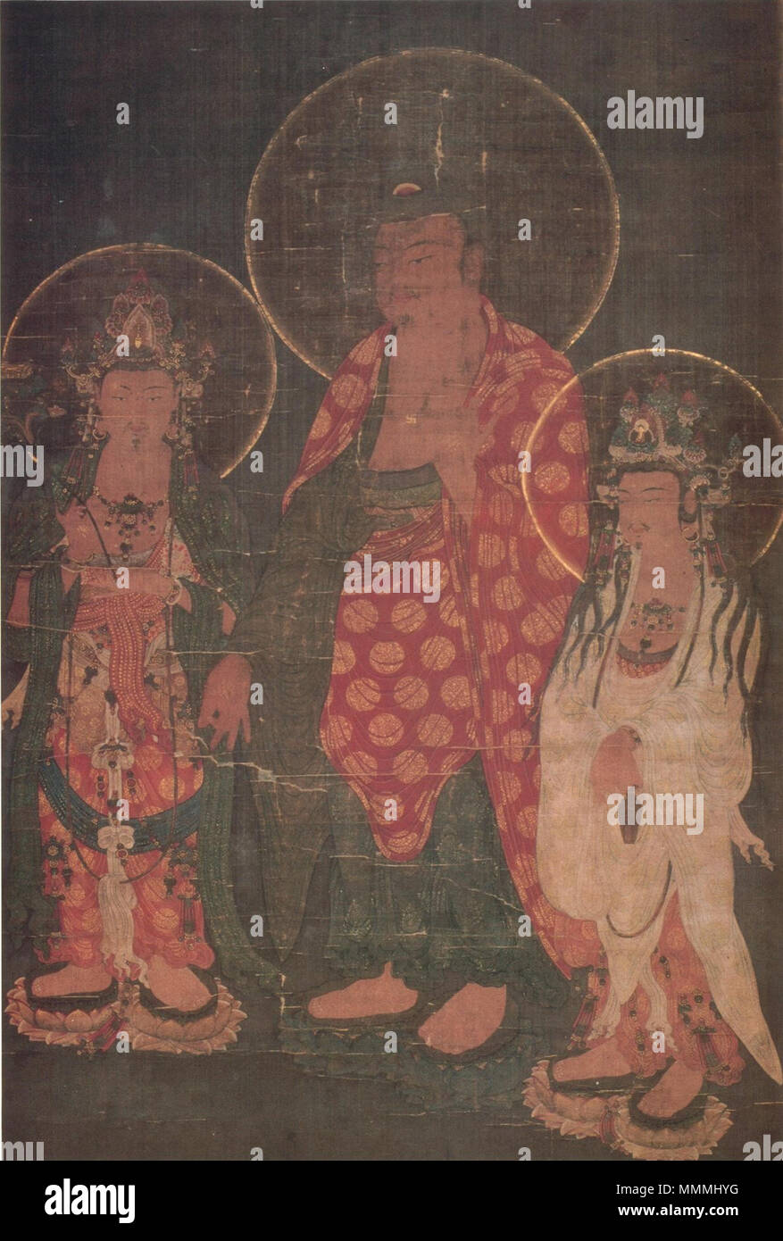 . Inglese: Amitabha triade, Chionji, Kyoto, Kyoto, Giappone . Dinastia Goryeo (918-1392); fine Goryeo. Artista Goryeo-Dynasty Amitabha Triad (Chionji Kyoto) Foto Stock