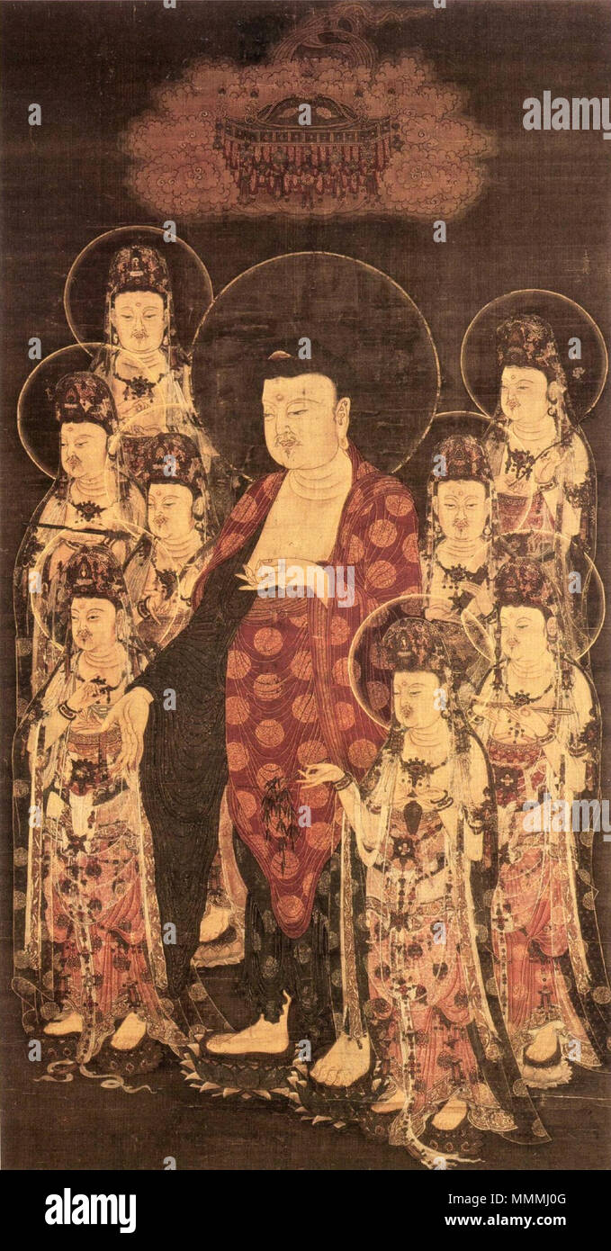 . Inglese: Amitabha con otto grandi Bodhisattvas, Jokyoji, Kyoto, Kyoto, Giappone . Dinastia Goryeo (918-1392); fine Goryeo. Artista Goryeo-Dynasty Amitabha con otto grandi Bodhisattvas (Jokyoji Kyoto) Foto Stock