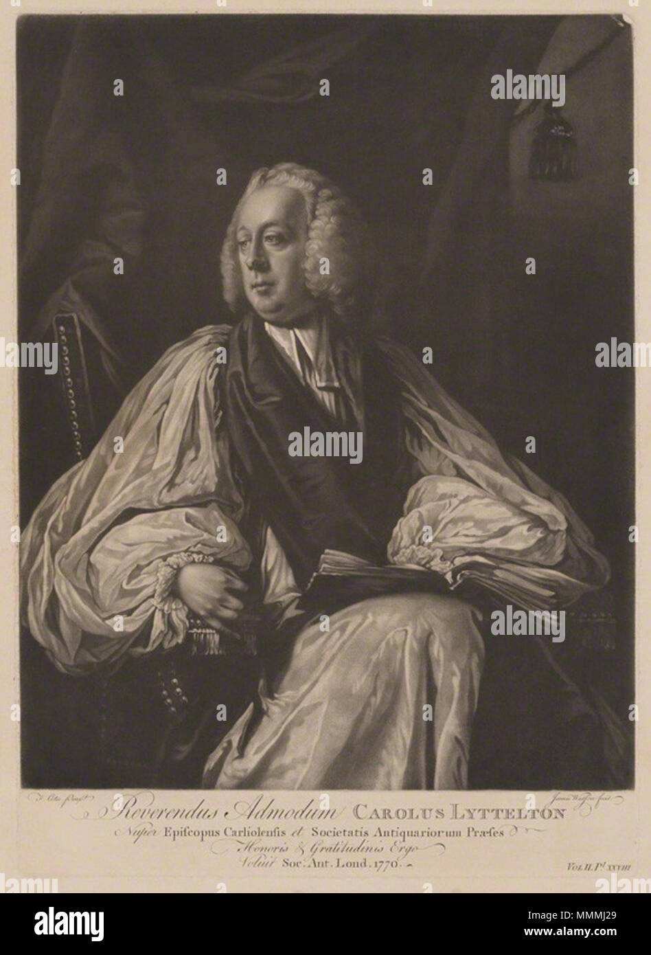 . Ritratto del Reverendo Charles Lyttleton da James Watson, dopo Francesco Cotes, mezzatinta, pubblicato 1770 Charles Lyttelton Foto Stock