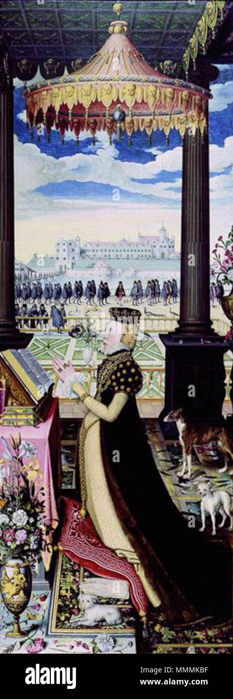 . Deutsch: Dorotheas Porträt von Dänemark, Herzogin von Braunschweig-Lüneburg, auf dem rechten Altarflügel in der Celler Schlosskapelle . circa 1569. Dorothea von Daenemark - Ludger tom Ring d. J Foto Stock