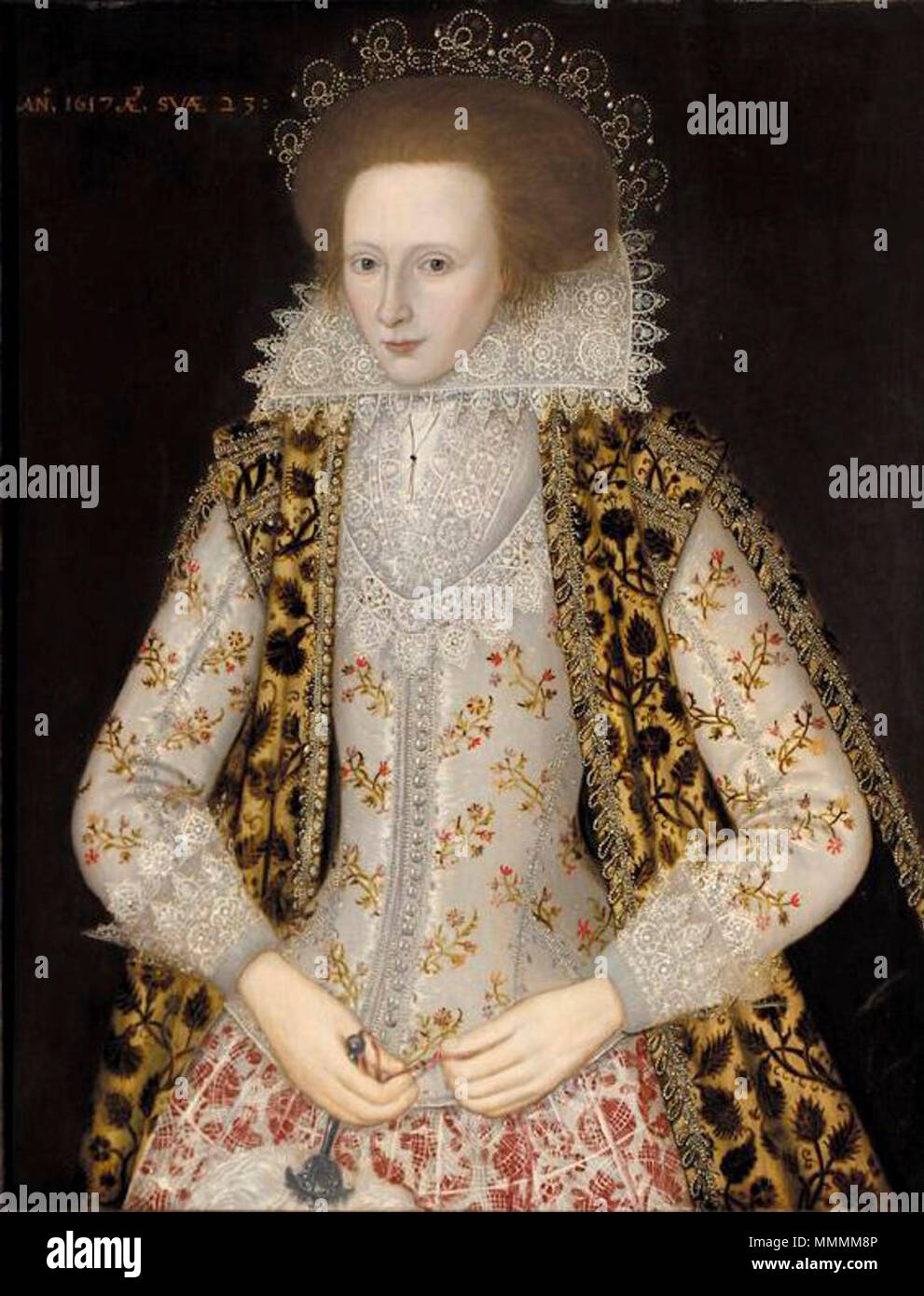 . Inglese: Ritratto di Elisabetta Honeywood, datata 1617. . 1617. Cerchio di William Larkin Elizabeth Honeywood 1617 Foto Stock