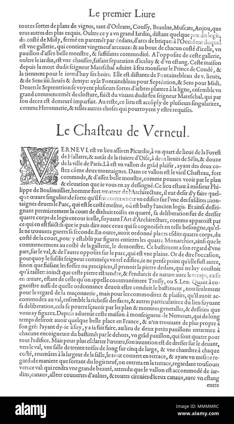 . Inglese: pagina di testo da Le premier volume des plus eccellenti Bastiments de France da Jacques I Androuet du Cerceau . 21 maggio 2014, 09:35:49. Jacques mi Androuet du Cerceau (1510-1585) nomi alternativi Jacques Androuet; Jacques Androuet du Cerceau l'Ancien; Jacques Androuet Du Cerceau; Jacques Androuet DuCerceau; Jacques Androuet Ducerceau Descrizione architetto francese, rame incisore e disegnatore padre di Baptiste Androuet du Cerceau padre di Jacques II Androuet du Cerceau Data di nascita e morte 1510 o 1512 Gennaio 1584 Luogo di nascita e morte Parigi Annecy controllo di autorità Foto Stock . Inglese: pagina di testo da Le premier volume des plus eccellenti Bastiments de France da Jacques I Androuet du Cerceau . 21 maggio 2014, 09:35:49. Jacques mi Androuet du Cerceau (1510-1585) nomi alternativi Jacques Androuet; Jacques Androuet du Cerceau l'Ancien; Jacques Androuet Du Cerceau; Jacques Androuet DuCerceau; Jacques Androuet Ducerceau Descrizione architetto francese, rame incisore e disegnatore padre di Baptiste Androuet du Cerceau padre di Jacques II Androuet du Cerceau Data di nascita e morte 1510 o 1512 Gennaio 1584 Luogo di nascita e morte Parigi Annecy controllo di autorità Foto Stock