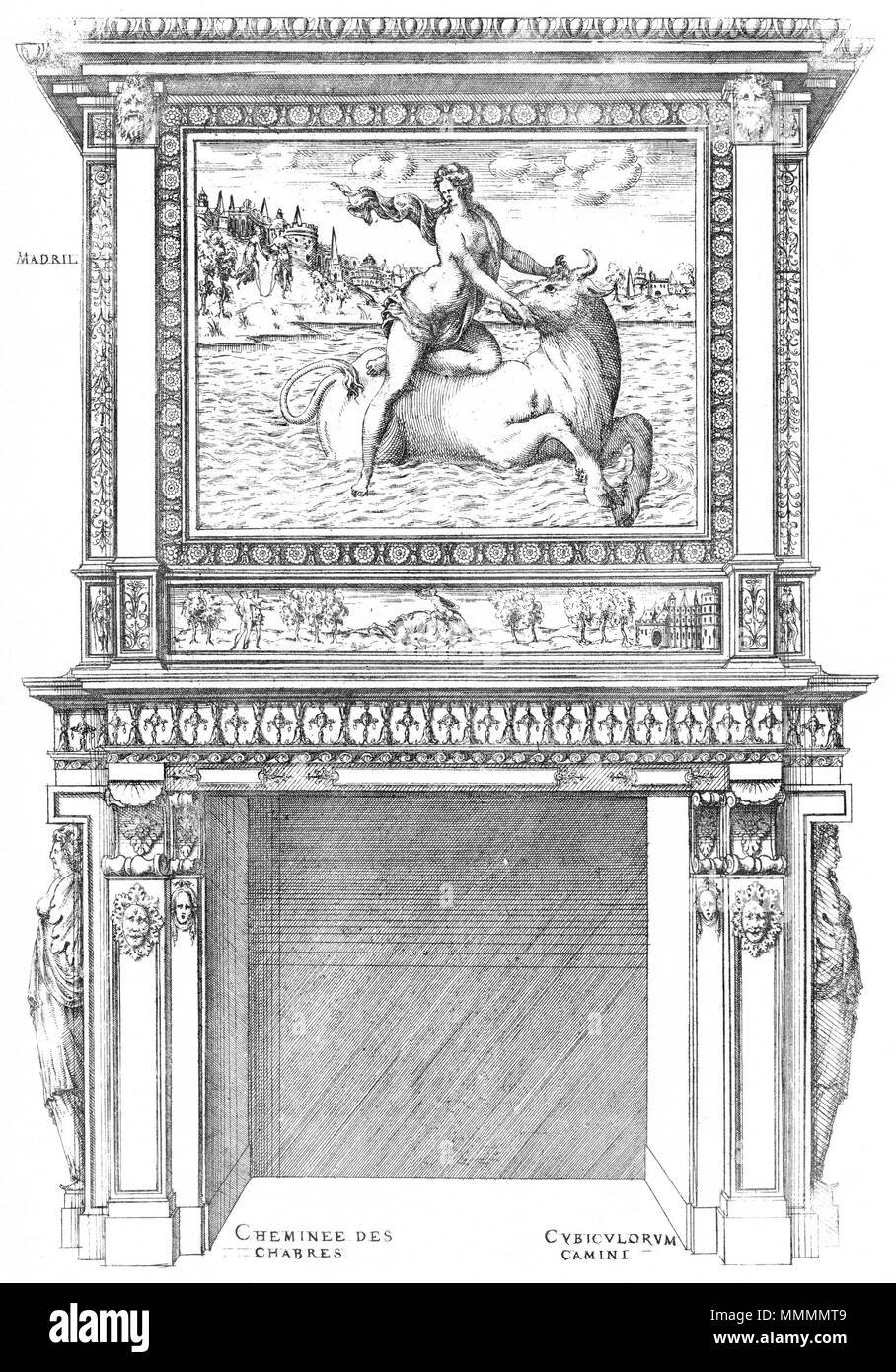 . Inglese: incisione da Le premier volume des plus eccellenti Bastiments de France da Jacques I Androuet du Cerceau: caminetto design per una camera allo Château de Madrid . 1576. Jacques mi Androuet du Cerceau (1510-1585) nomi alternativi Jacques Androuet; Jacques Androuet du Cerceau l'Ancien; Jacques Androuet Du Cerceau; Jacques Androuet DuCerceau; Jacques Androuet Ducerceau Descrizione architetto francese, rame incisore e disegnatore padre di Baptiste Androuet du Cerceau padre di Jacques II Androuet du Cerceau Data di nascita e morte 1510 o 1512 Gennaio 1584 Luogo di nascita/ Foto Stock . Inglese: incisione da Le premier volume des plus eccellenti Bastiments de France da Jacques I Androuet du Cerceau: caminetto design per una camera allo Château de Madrid . 1576. Jacques mi Androuet du Cerceau (1510-1585) nomi alternativi Jacques Androuet; Jacques Androuet du Cerceau l'Ancien; Jacques Androuet Du Cerceau; Jacques Androuet DuCerceau; Jacques Androuet Ducerceau Descrizione architetto francese, rame incisore e disegnatore padre di Baptiste Androuet du Cerceau padre di Jacques II Androuet du Cerceau Data di nascita e morte 1510 o 1512 Gennaio 1584 Luogo di nascita/ Foto Stock