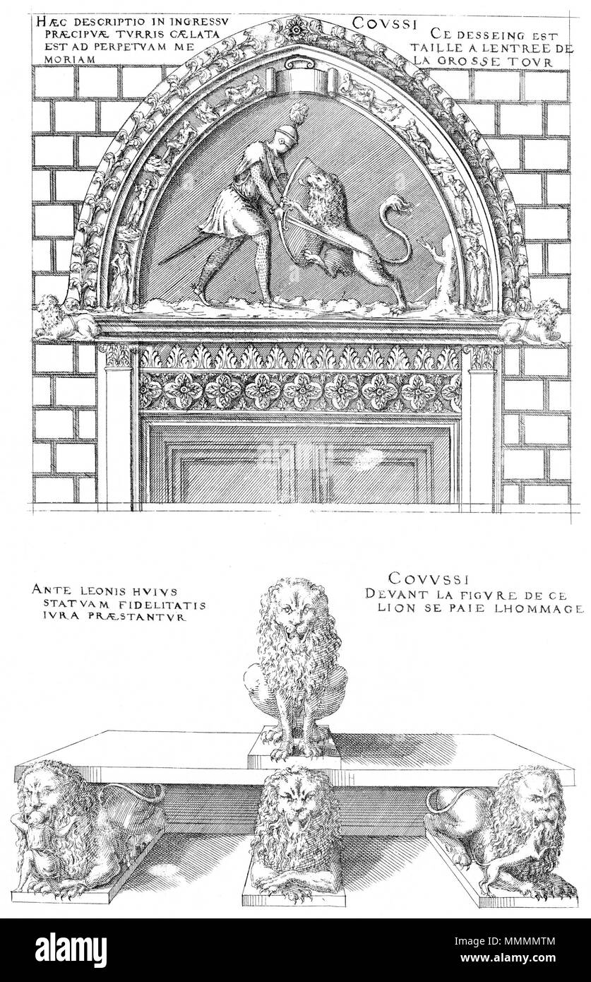 . Inglese: incisione da Le premier volume des plus eccellenti Bastiments de France da Jacques I Androuet du Cerceau: Château de Coucy: ingresso alla grande torre con lion sculture . 1576. Jacques mi Androuet du Cerceau (1510-1585) nomi alternativi Jacques Androuet; Jacques Androuet du Cerceau l'Ancien; Jacques Androuet Du Cerceau; Jacques Androuet DuCerceau; Jacques Androuet Ducerceau Descrizione architetto francese, rame incisore e disegnatore padre di Baptiste Androuet du Cerceau padre di Jacques II Androuet du Cerceau Data di nascita e morte 1510 o 1512 Gennaio 1584 posizione Foto Stock . Inglese: incisione da Le premier volume des plus eccellenti Bastiments de France da Jacques I Androuet du Cerceau: Château de Coucy: ingresso alla grande torre con lion sculture . 1576. Jacques mi Androuet du Cerceau (1510-1585) nomi alternativi Jacques Androuet; Jacques Androuet du Cerceau l'Ancien; Jacques Androuet Du Cerceau; Jacques Androuet DuCerceau; Jacques Androuet Ducerceau Descrizione architetto francese, rame incisore e disegnatore padre di Baptiste Androuet du Cerceau padre di Jacques II Androuet du Cerceau Data di nascita e morte 1510 o 1512 Gennaio 1584 posizione Foto Stock
