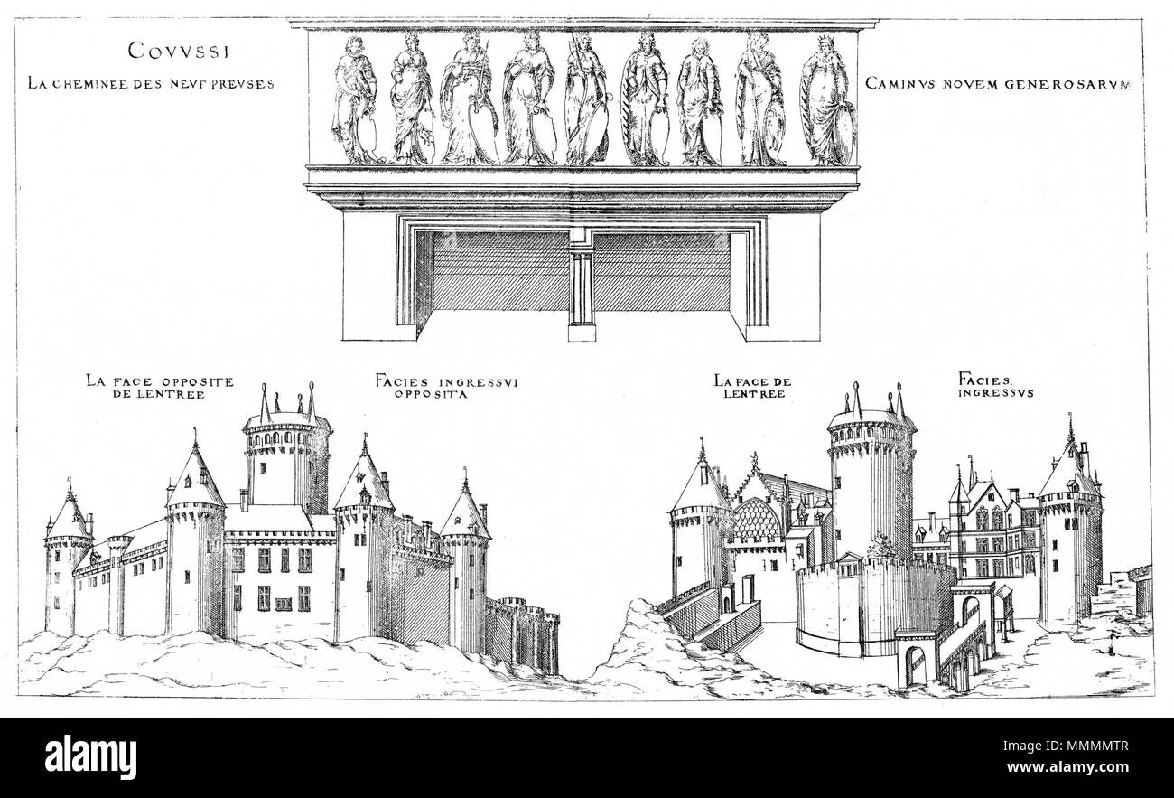 . Inglese: incisione da Le premier volume des plus eccellenti Bastiments de France da Jacques I Androuet du Cerceau: Château de Coucy: camino dei nove valiants, viste delle facciate . 1576. Jacques mi Androuet du Cerceau (1510-1585) nomi alternativi Jacques Androuet; Jacques Androuet du Cerceau l'Ancien; Jacques Androuet Du Cerceau; Jacques Androuet DuCerceau; Jacques Androuet Ducerceau Descrizione architetto francese, rame incisore e disegnatore padre di Baptiste Androuet du Cerceau padre di Jacques II Androuet du Cerceau Data di nascita e morte 1510 o 1512 Gennaio 1584 Loc Foto Stock . Inglese: incisione da Le premier volume des plus eccellenti Bastiments de France da Jacques I Androuet du Cerceau: Château de Coucy: camino dei nove valiants, viste delle facciate . 1576. Jacques mi Androuet du Cerceau (1510-1585) nomi alternativi Jacques Androuet; Jacques Androuet du Cerceau l'Ancien; Jacques Androuet Du Cerceau; Jacques Androuet DuCerceau; Jacques Androuet Ducerceau Descrizione architetto francese, rame incisore e disegnatore padre di Baptiste Androuet du Cerceau padre di Jacques II Androuet du Cerceau Data di nascita e morte 1510 o 1512 Gennaio 1584 Loc Foto Stock